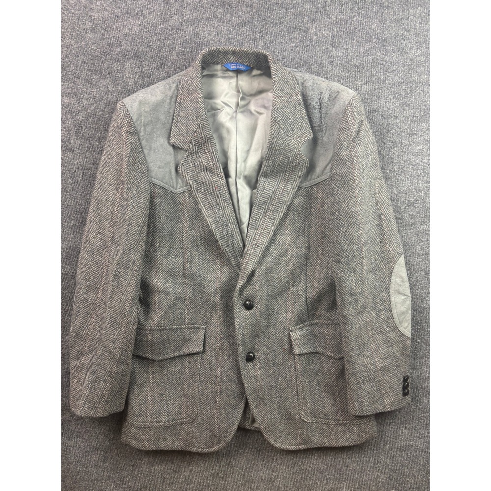 VNTG Pendleton Western Blazer Mens 40 Herringbone Tweed Suede Yoke Elbow Patches